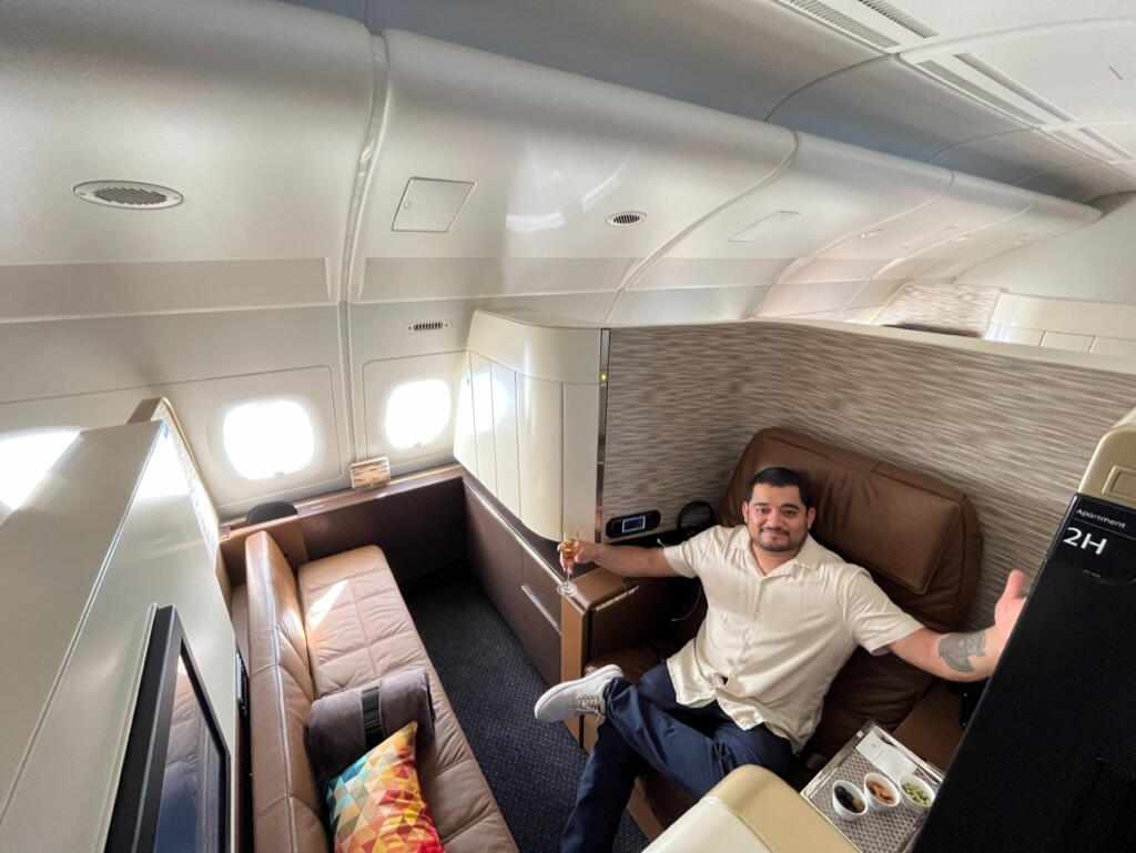 Miguel in first class suites booked with points